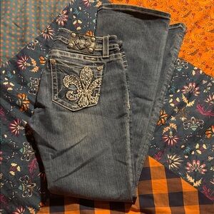 Miss Me Dark Blue Boot Cut Jeans with Silver Embellishments